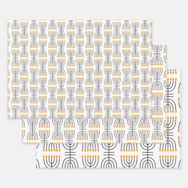 Hanukkah Menorah Abstract Design  Wrapping Paper Sheets (Set)