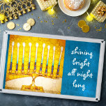 Hanukkah Menorah Artsy Yellow Gold Shining Bright Acrylic Tray<br><div class="desc">“Shining bright all night long.” A close-up photo of a bright, colorful, yellow gold artsy menorah photo with teal accents helps you usher in the holiday of Hanukkah in style. Feel the warmth and joy of the holiday season whenever you use this stunning, colorful Hanukkah serving tray. 4 sizes to...</div>