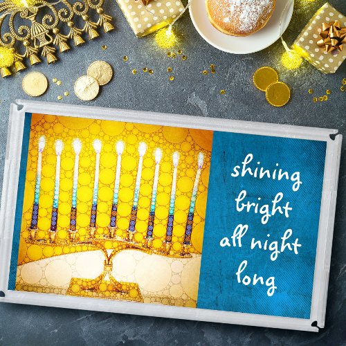 Hanukkah Menorah Artsy Yellow Gold Shining Bright Acrylic Tray