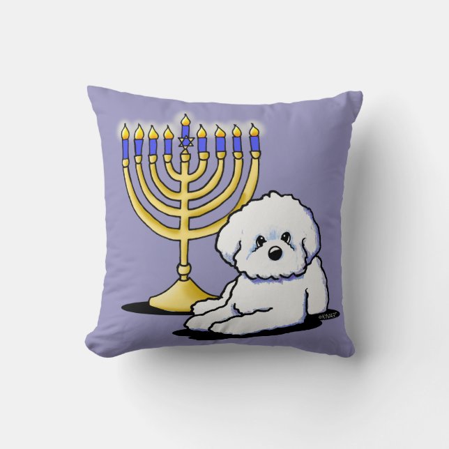 Hanukkah Menorah Bichon Throw Pillow (Front)