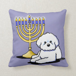 Hanukkah Menorah Bichon Throw Pillow