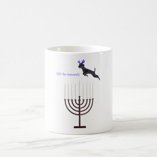 Hanukkah Menorah Black Poodle Dog Reindeer Coffee Mug (Center)