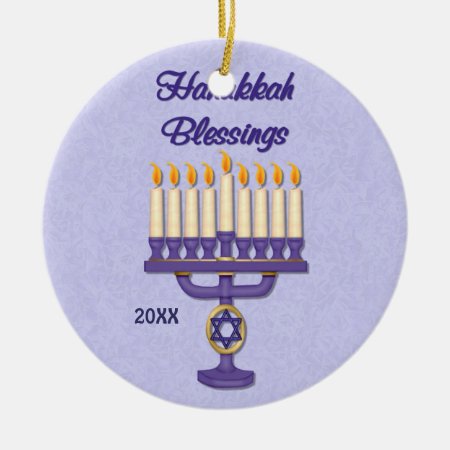 Hanukkah Menorah Blessings Ceramic Ornament