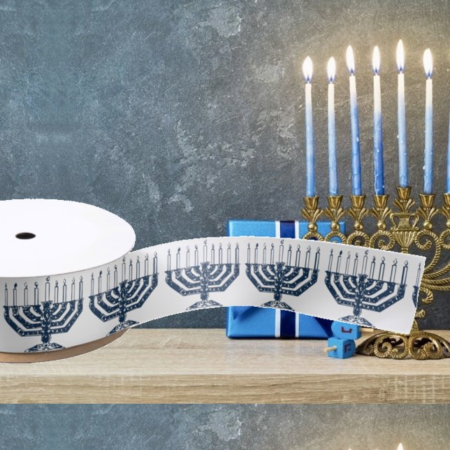 Hanukkah Menorah Blue and White Satin Ribbon (Creator Uploaded)