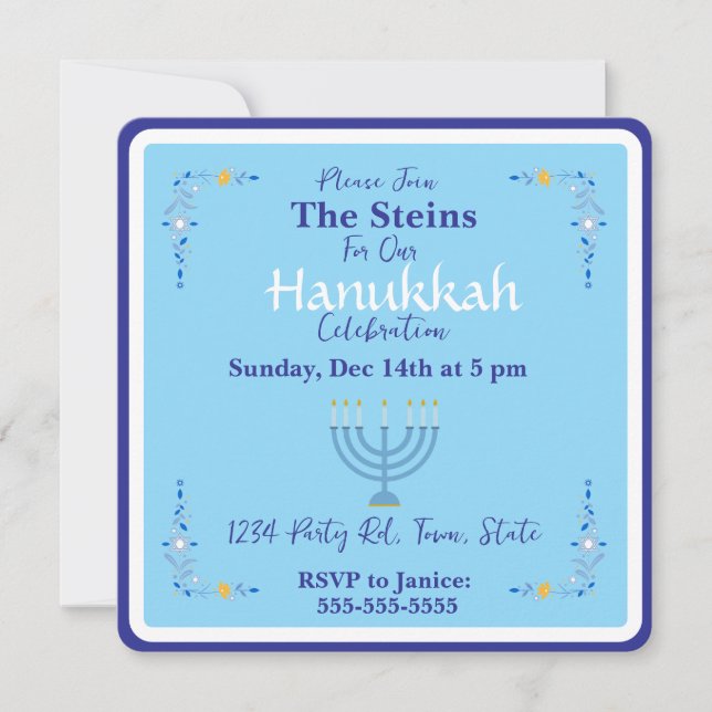 Hanukkah Menorah Blue Invitation (Front)
