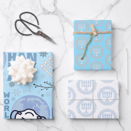 Hanukkah Menorah Blue Oy To The World Holiday Pack Wrapping Paper Sheets