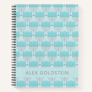 Hanukkah Menorah Blue Personalized Kids Name Notebook
