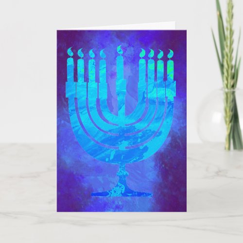 Hanukkah Menorah Blue Smoke Watercolor Holiday Card