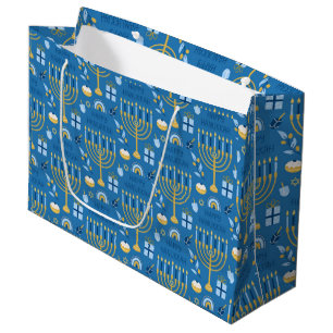 Hanukkah Menorah Blue Star Jewish  Large Gift Bag