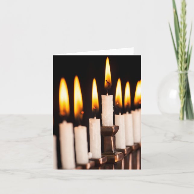Hanukkah Menorah Burning White Candles Chanukah Holiday Card (Front)