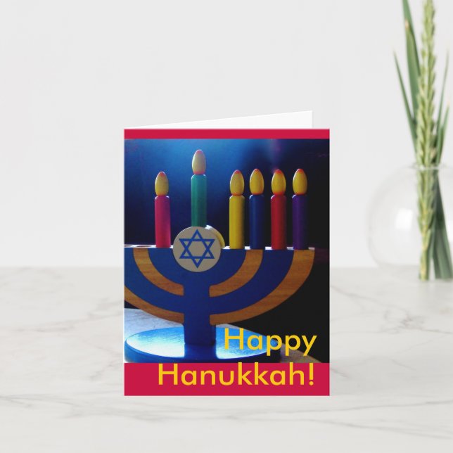 Hanukkah Menorah Card-Colors Holiday Card (Front)
