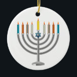 Hanukkah menorah ceramic ornament<br><div class="desc">Hanukkah menorah. clock the orange" Customize it" button to customize the template by changing the background color, if desired. Personalize by adding personal text of name , initials or Hanukkah greetings, as desired</div>