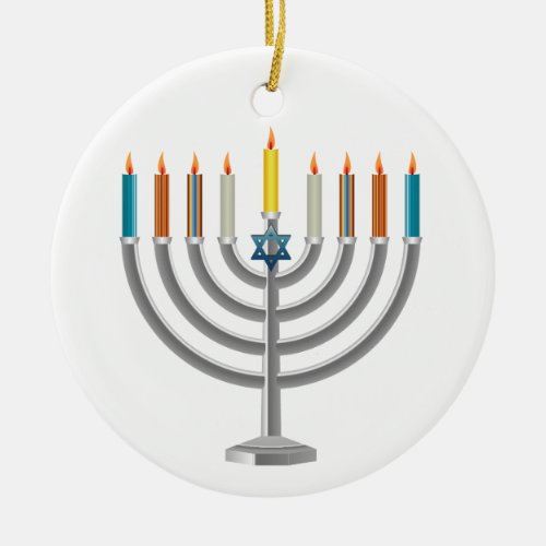 Hanukkah menorah ceramic ornament