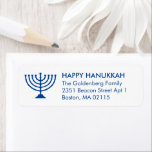 Hanukkah menorah custom blue white simple modern label<br><div class="desc">Hanukkah menorah custom blue and white minimalist modern simple elegant Return Address labels.
Custom blue text,  white background.</div>