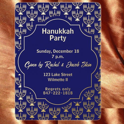  Hanukkah menorah dinner party Foil Invitation