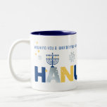 HANUKKAH Menorah Dreidel Coffee Mug<br><div class="desc">Our Hanukkah Greeting Mug with a dreidel, menorah, jelly donut, and Jewish stars of David is a beautiful, fun way to wish family and friends a Happy Hanukkah in style. Personalize with your custom Greeting to make it truly one of a kind. Inquiries: message us or email bestdressedbread@gmail.com Happy Hanukkah!...</div>