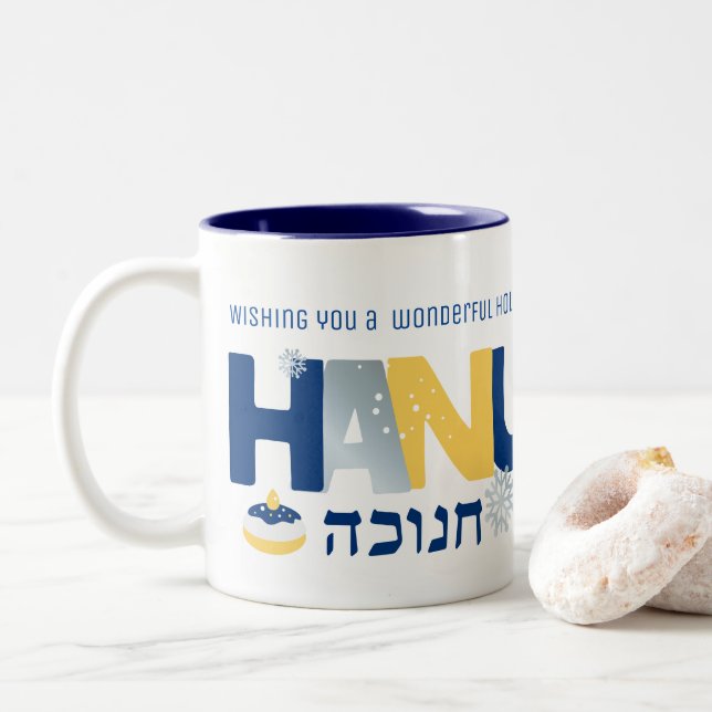 HANUKKAH Menorah Dreidel Coffee Mug (With Donut)