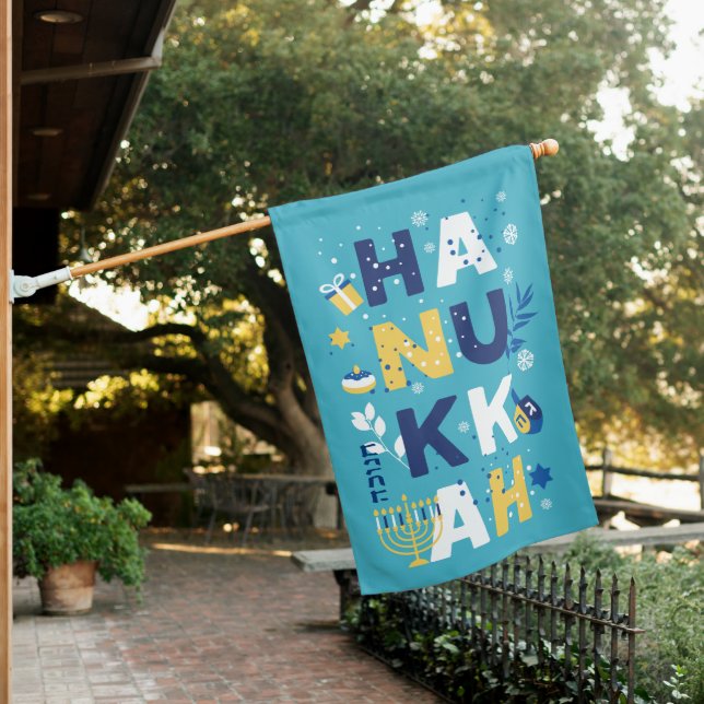 HANUKKAH Menorah Dreidel Greeting Card House Flag (In SItu)