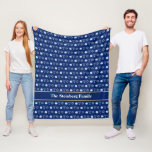 Hanukkah Menorah Dreidel Pattern Custom Blue Fleece Blanket<br><div class="desc">Beautiful,  personalized Hanukkah blanket in pretty blue with a cool pattern of Judaism star,  dreidel for fun Chanukah games,  and the Jewish menorah for the holiday. Monogram this family blanket for your living room.</div>