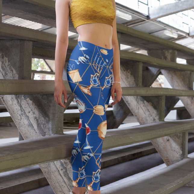 Hanukkah Menorah Dreidel Watercolor Gold Leggings (Creator Uploaded)