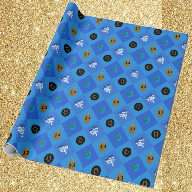 Hanukkah Menorah Dreidels star Wrapping Paper (Creator Uploaded)