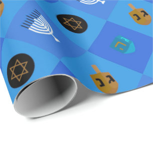 Hanukkah Menorah Dreidels star Wrapping Paper