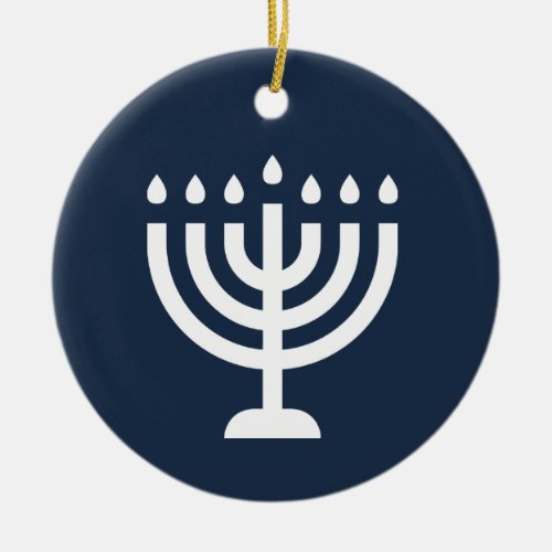 Hanukkah menorah festival of lights blue modern ceramic ornament