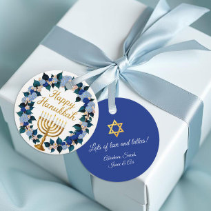 Hanukkah Menorah Floral Gift Tag