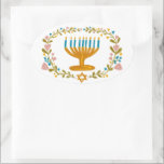 HANUKKAH Menorah floral wreath Jewish Holiday  Oval Sticker<br><div class="desc">Hand drawn florals by me for you.  For more designs and colors check my shop! Or let me know if you'd like something custom.  Ask if you don't find what you need! :)</div>
