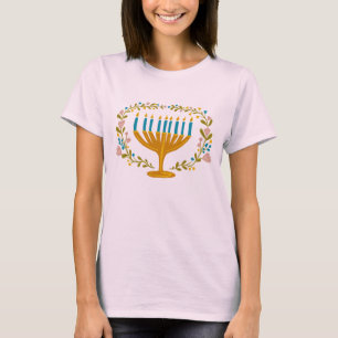 HANUKKAH Menorah floral wreath Jewish Holiday  T-Shirt