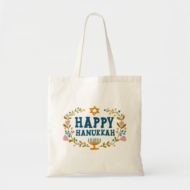 HANUKKAH Menorah floral wreath Jewish Holiday  Tote Bag (Front)