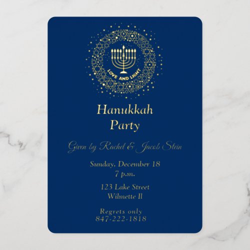 Hanukkah menorah  foil invitation