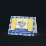 Hanukkah Menorah for a Daughter and Family Holiday Card<br><div class="desc">A silver menorah with blue candles on an ornate background decorates the cover of this Happy Hanukkah card for a daughter and her family. Card has a mosaic tile texture look. Art,  image,  and verse copyright © Shoaff Ballanger Studios,  2023.</div>