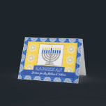 Hanukkah Menorah for Parents Star of David Pattern Holiday Card<br><div class="desc">A silver menorah with blue candles on an ornate background decorates the cover of this Happy Hanukkah card for parents. Change the text on the cover for a personalized greeting. Card has a mosaic tile texture look. Art,  image,  and verse copyright © Shoaff Ballanger Studios,  2023.</div>