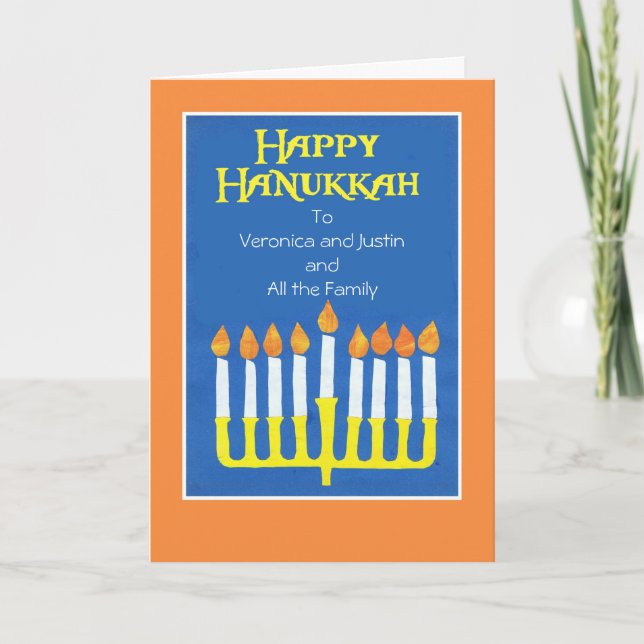Hanukkah Menorah Greeting Card to Personalize (Front)