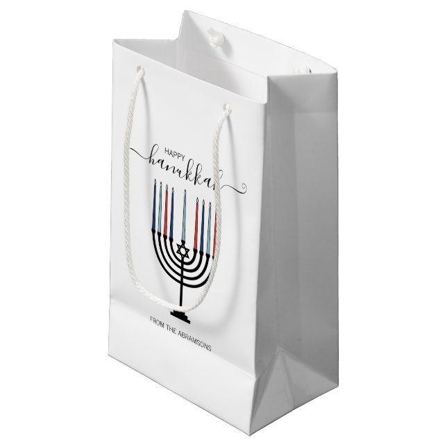 Hanukkah Menorah Holiday Gift Bag (Front Angled)