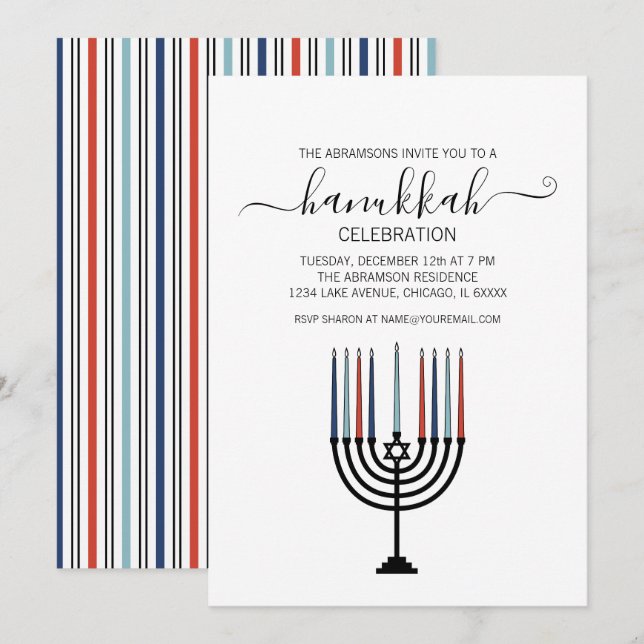Hanukkah Menorah Holiday Party Invitation (Front/Back)