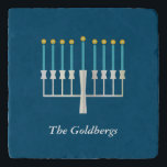 Hanukkah Menorah in Blue Custom Family Name Trivet<br><div class="desc">This stylish custom trivet features a Hanukkah themed design of a minimalist menorah in blue. Personalize it with your name. Great gift idea!</div>