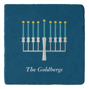 Hanukkah Menorah in Blue Custom Family Name Trivet
