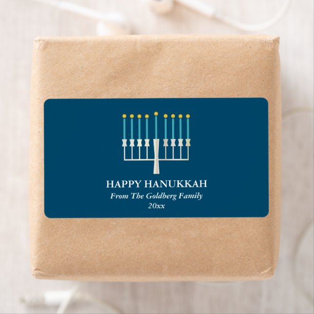 Hanukkah Menorah in Blue Personalized  Label (Insitu)