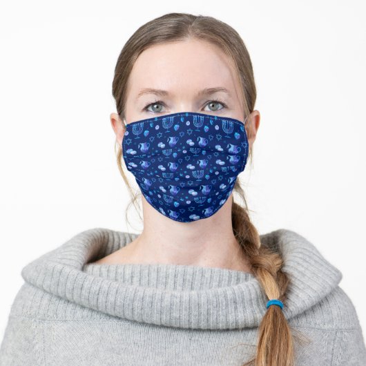 Hanukkah Menorah Jewish Holiday Navy Blue Adult Cloth Face Mask (Worn)