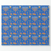 Hanukkah Menorah Jewish Holiday Pattern Wrapping Paper (Flat)