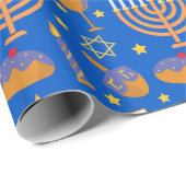 Hanukkah Menorah Jewish Holiday Pattern Wrapping Paper (Roll Corner)