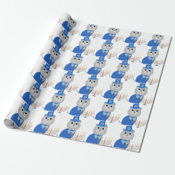 Hanukkah Menorah Kitty Wrapping Paper by foreverpets at Zazzle