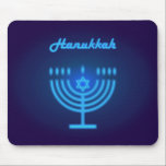 Hanukkah Menorah lights Festival decoration Mouse Pad<br><div class="desc">Hanukkah Menorah Neon lights Navy Blue Background. Hanukkiah Candlestick with Candles,  Star of David,  Israeli star. Modern Design,  Home Decor. Festival Jewish Winter Holiday Decoration</div>