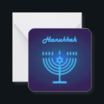 Hanukkah Menorah lights Festival decoration Note Card<br><div class="desc">Hanukkah Menorah - Festival of lights traditional decoration Jewish Holiday / Neon effect navy blue color modern design with blue menorah. star of David - Israeli star, for Invitations & Stationery > Personalized Stationery > Note Cards / Perfect present or gift for birthday, anniversary, classroom, teacher, family, friends, Hanukkah event,...</div>