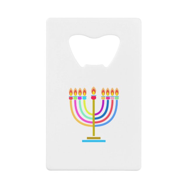 Hanukkah Menorah Lights Holiday symbol Credit Card Bottle Opener (Front)