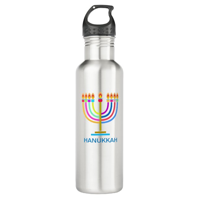 Hanukkah Menorah Lights Holiday symbol Stainless Steel Water Bottle (Front)