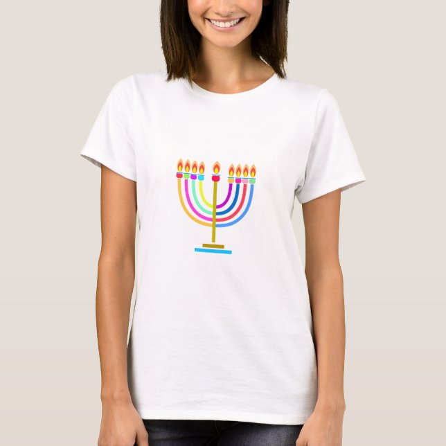 Hanukkah Menorah Lights Holiday symbol T-Shirt (Front)