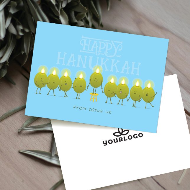 Hanukkah Menorah Olives | Baby Blue Company Logo Holiday Card (Creator Uploaded)